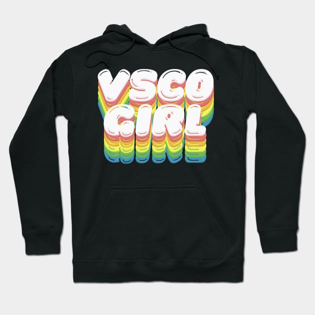 VSCO Girl ~ Retro Rainbow Typography Design Hoodie by DankFutura